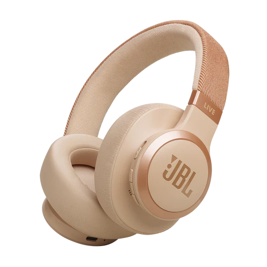 سماعات رأس لاسلكية JBL Live 770NC عازلة للضوضاء توضع على الأذن مع خاصية إلغاء الضوضاء التكيفية الحقيقية، والوعي بالبيئة المحيطة، وعمر بطارية يدوم 65 ساعة