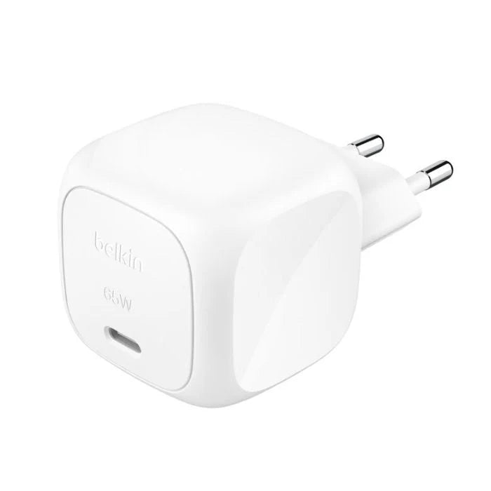 شاحن حائط بيلكن بوست تشارج برو 65 واط بمنفذي USB-C مع تقنية GaN وPPS، محول شحن سريع لأجهزة ماك بوك برو/آير، آيفون 16/15، آيباد، وسامسونج جالكسي - أبيض