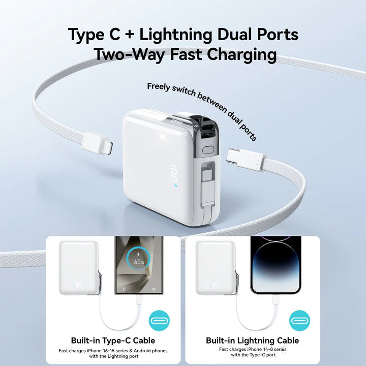 Joyroom JR-PBF27 Pro 30W Power Bank 10000mAh with Built-in USB-C Cable & Extra USB-C to Lightning Cable