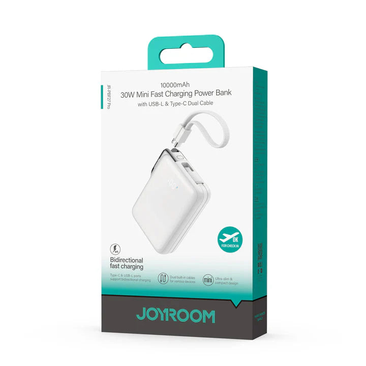 Joyroom JR-PBF27 Pro 30W Power Bank 10000mAh with Built-in USB-C Cable & Extra USB-C to Lightning Cable