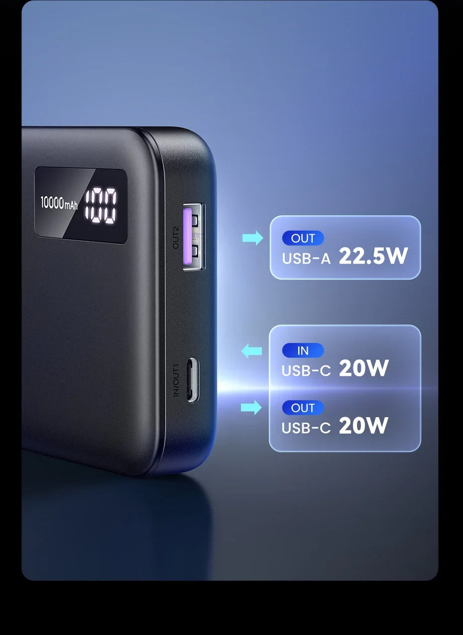 شاحن متنقل يوجرين نيكسود سعة 10000 مللي أمبير بقوة 30 واط شحن سريع مع كابل USB-C مدمج