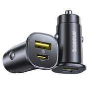 Baseus GoTrip 30W Fast Charging Car Charger - Dual Port USB-C & USB-A Compact Design
