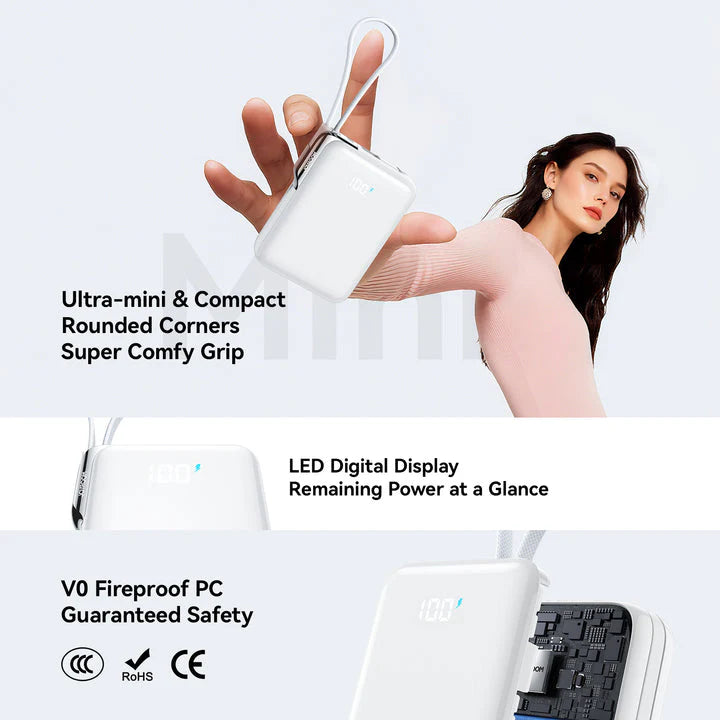 Joyroom JR-PBF27 Pro 30W Power Bank 10000mAh with Built-in USB-C Cable & Extra USB-C to Lightning Cable