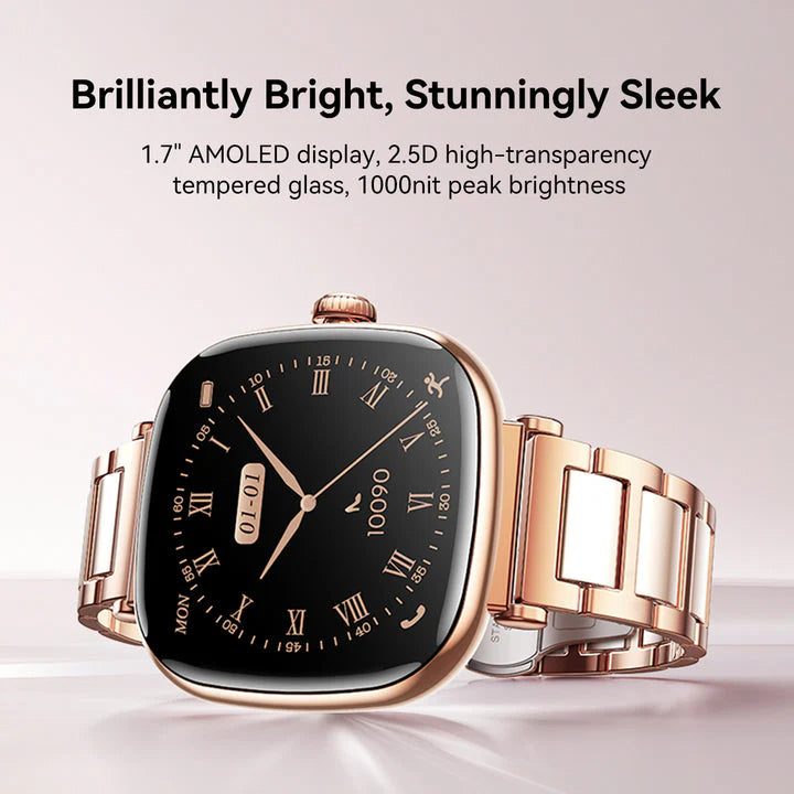 Joyroom JR-FS1 Lady Smart Watch - Bluetooth Calling - 1.27-Inch AMOLED HD Display - 100+ Sport Modes - Heart Rate & Sleep Monitoring - IP68 Waterproof - Elegant Gold Edition