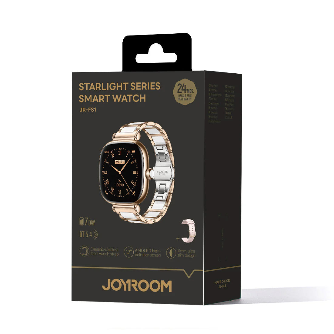 Joyroom JR-FS1 Lady Smart Watch - Bluetooth Calling - 1.27-Inch AMOLED HD Display - 100+ Sport Modes - Heart Rate & Sleep Monitoring - IP68 Waterproof - Elegant Gold Edition