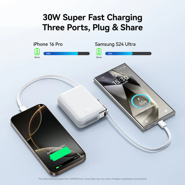 Joyroom JR-PBF27 Pro 30W Power Bank 10000mAh with Built-in USB-C Cable & Extra USB-C to Lightning Cable
