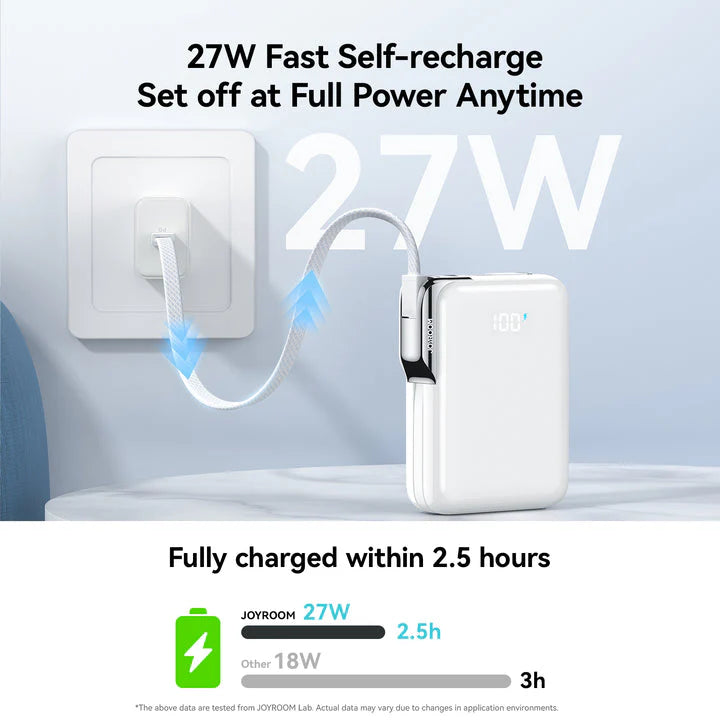 Joyroom JR-PBF27 Pro 30W Power Bank 10000mAh with Built-in USB-C Cable & Extra USB-C to Lightning Cable