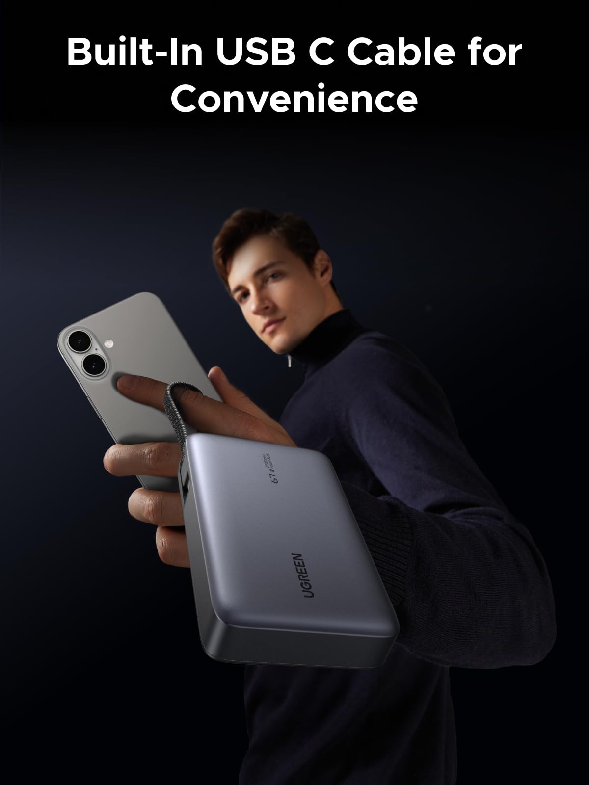 Ugreen Space G 20000mAh Power Bank 65W Built-in Cable