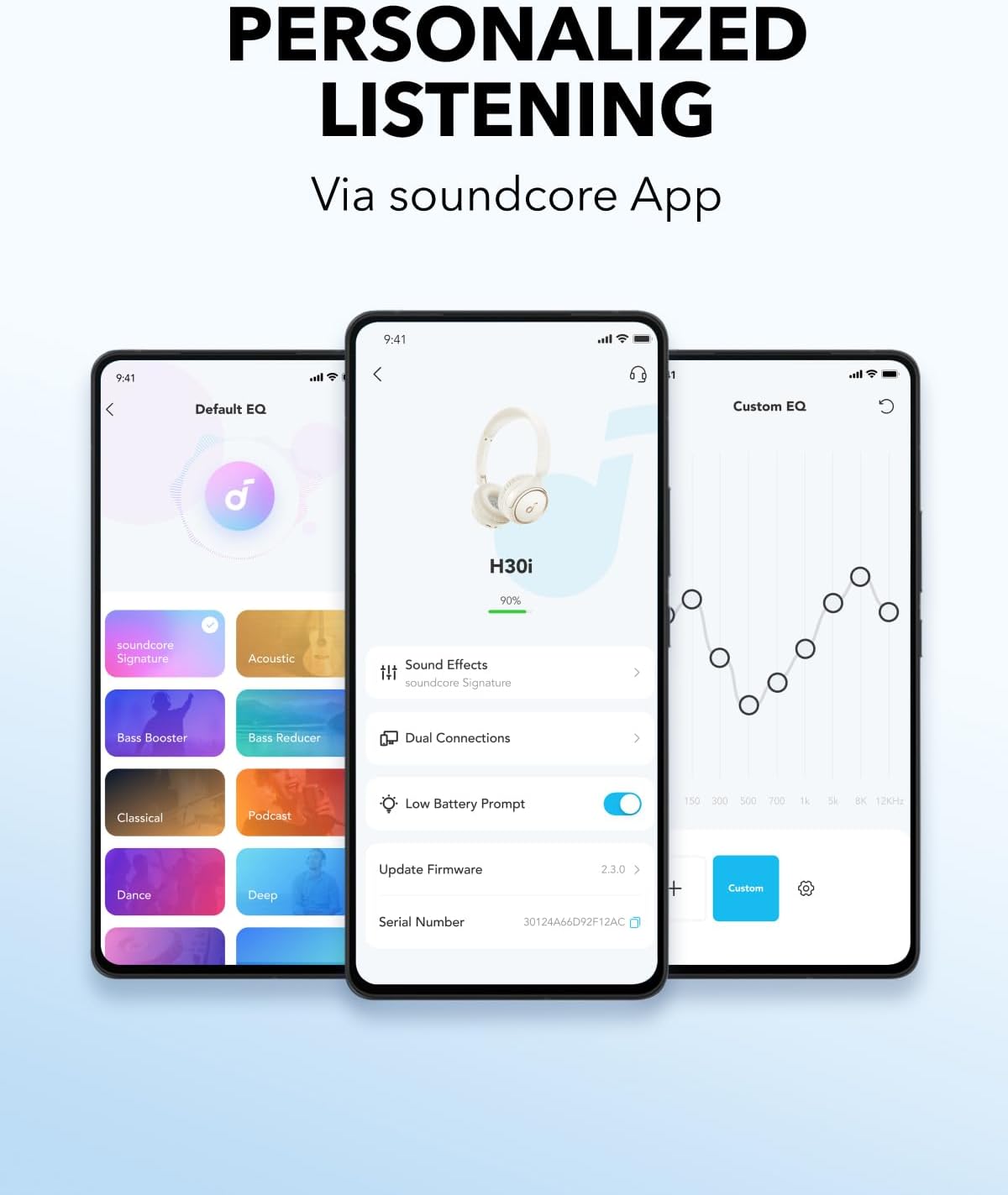 سماعات أذن لاسلكية Soundcore H30i — راحة خفيفة الوزن، صوت نقي