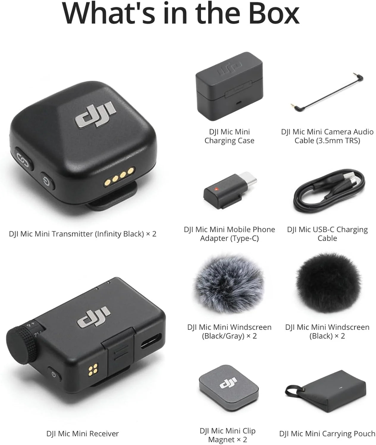 ميكروفون DJI Mic Mini لاسلكي (جهازان إرسال + جهاز استقبال واحد + علبة شحن) - صوت احترافي ثنائي القناة