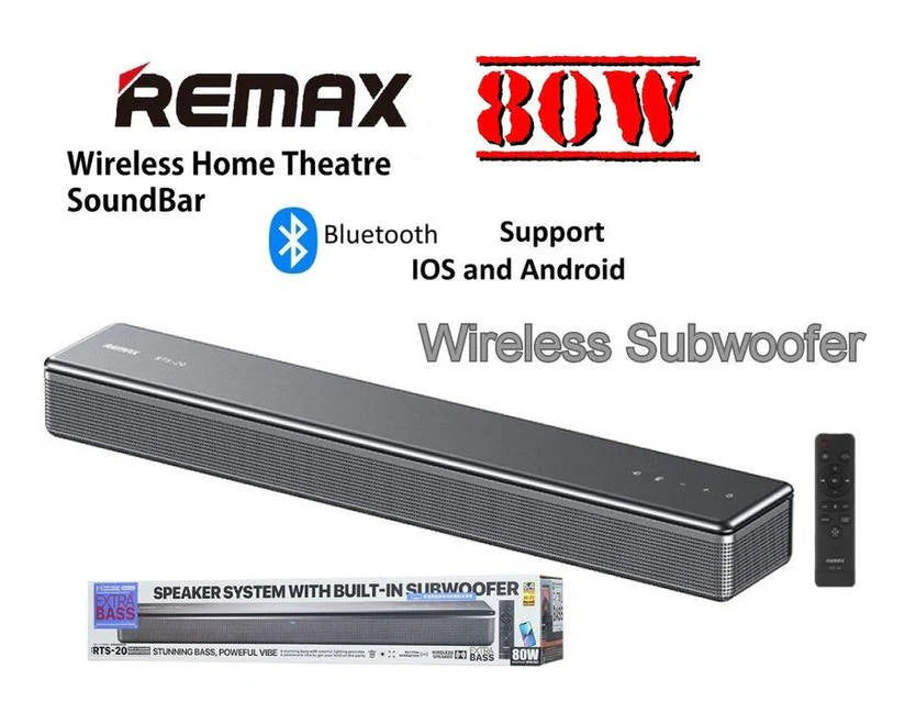 Remax RTS-20 Wireless TV Home Theatre Soundbar — 80W RGB LED Bluetooth Speaker