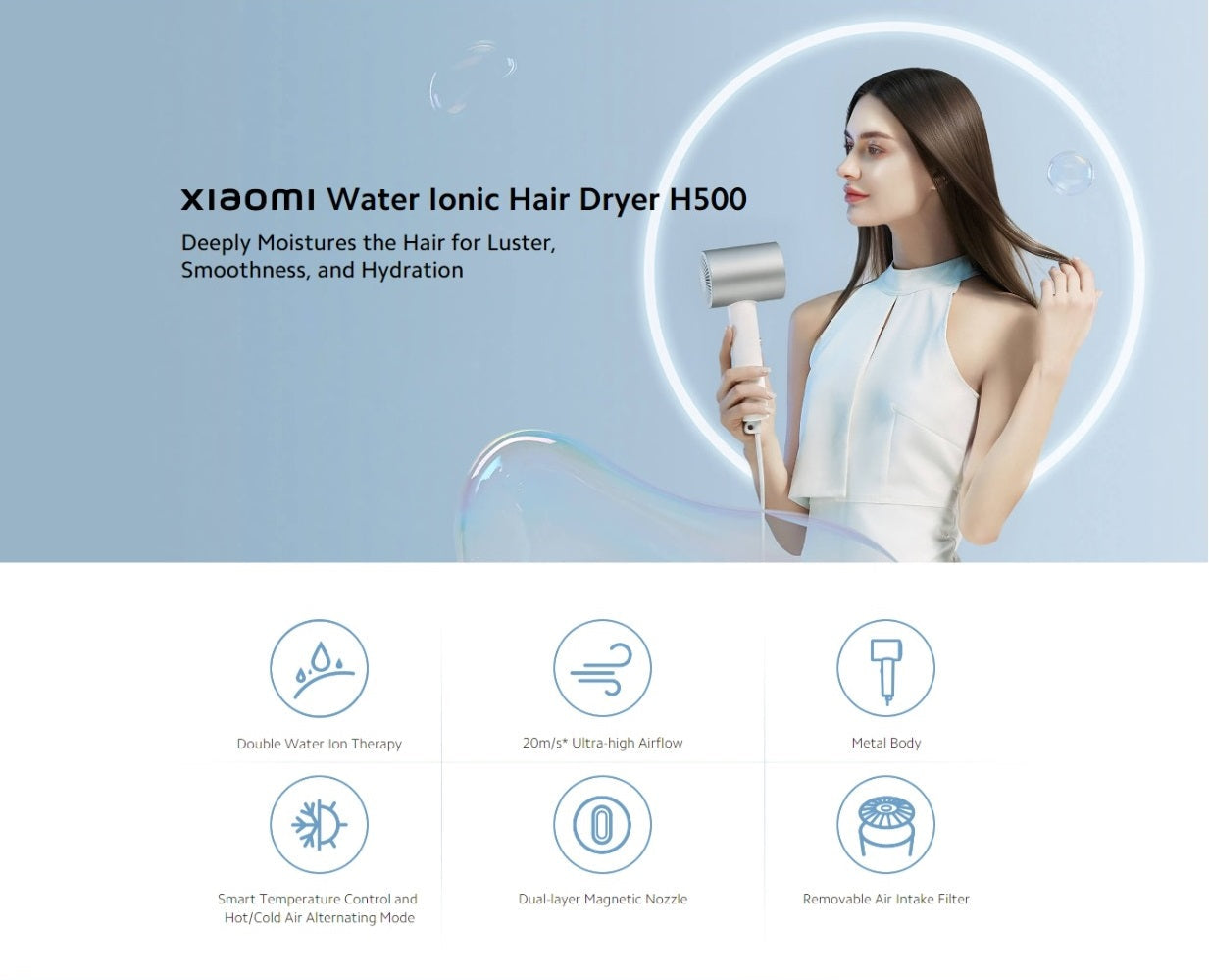 Xiaomi Water Ionic Hair Dryer H500 — Smooth Drying with Ionic Care