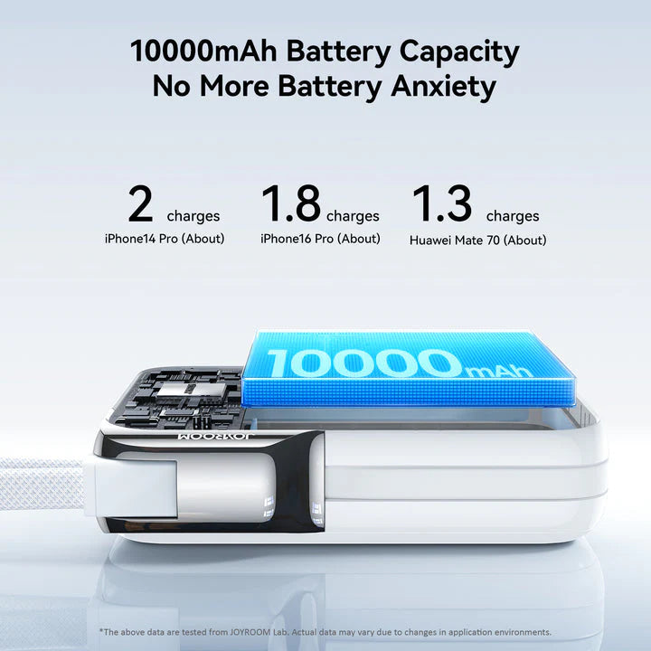 Joyroom JR-PBF27 Pro بنك طاقة 30 واط 10000 مللي أمبير مع كابل USB-C مدمج وكابل إضافي من USB-C إلى Lightning