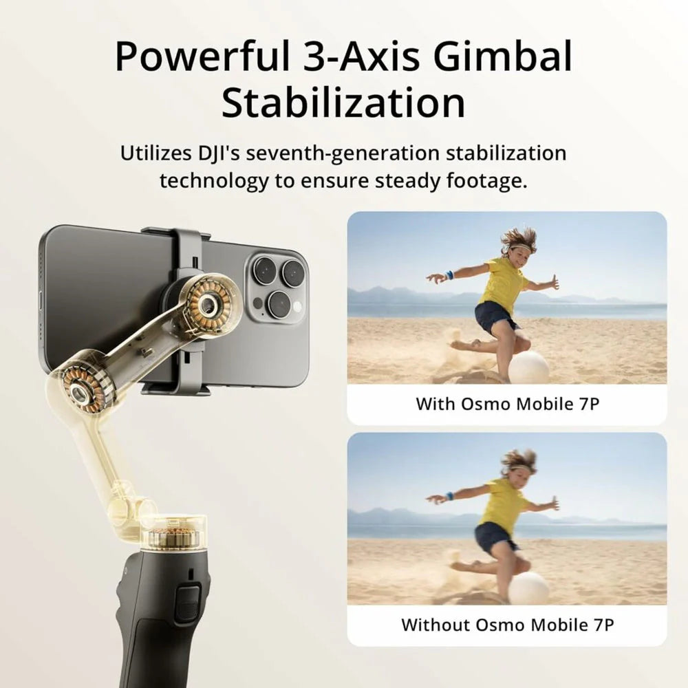 DJI Osmo Mobile 7P Smartphone Gimbal Stabilizer - Integrated Tracking Light - Built-in Mic Support - 3-Axis Stabilization - Foldable Design - Professional Vlogging Kit - Gray