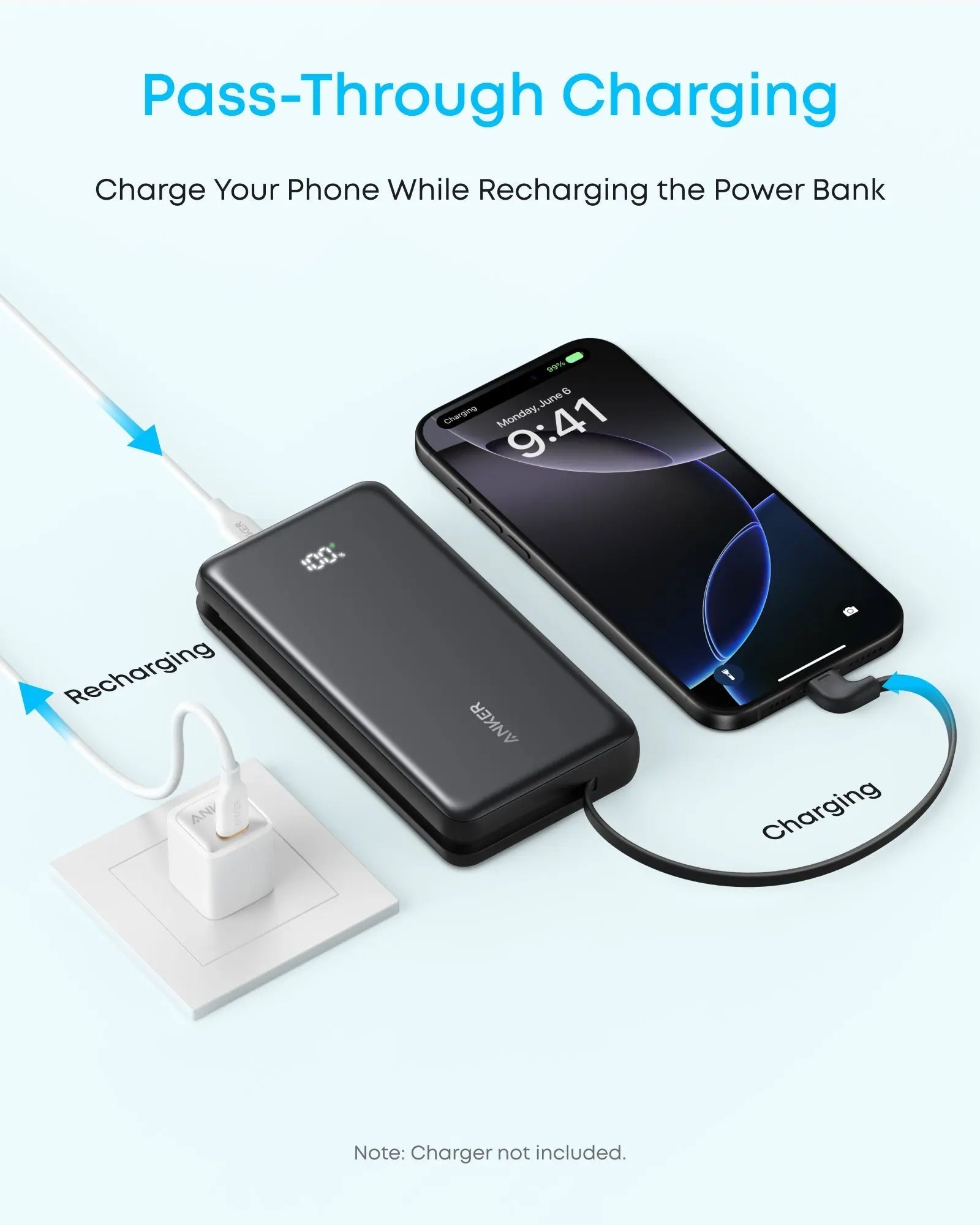 أنكر زولو باور بانك 20000 مللي أمبير 22.5 وات – كابل USB-C مدمج شحن سريع