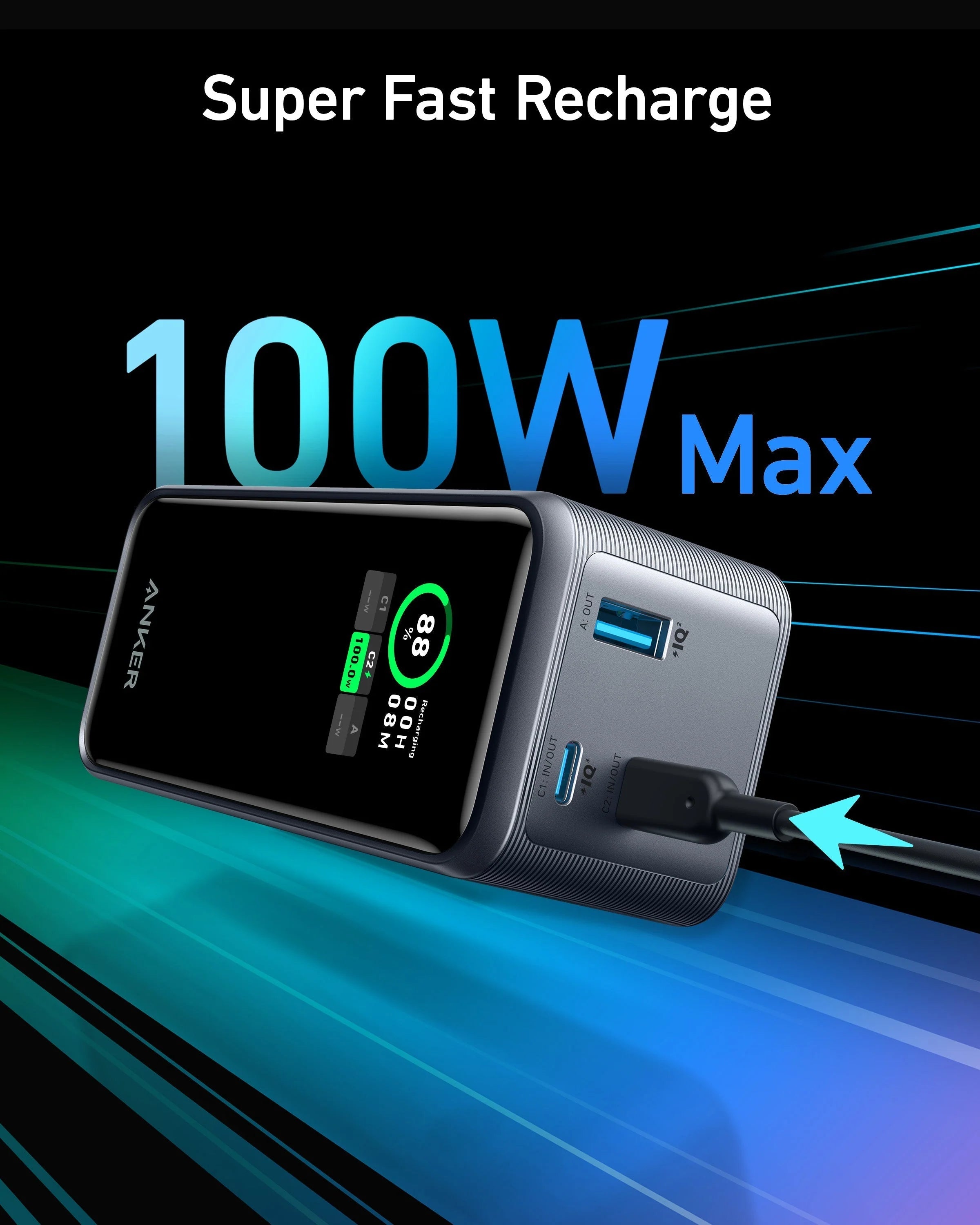 Anker Prime 20,000mAh Power Bank (200W), Ultra-High Capacity Portable Charger with 200W Total Output, 100W Fast Self-Recharge & Smart Digital Display (A1336)
