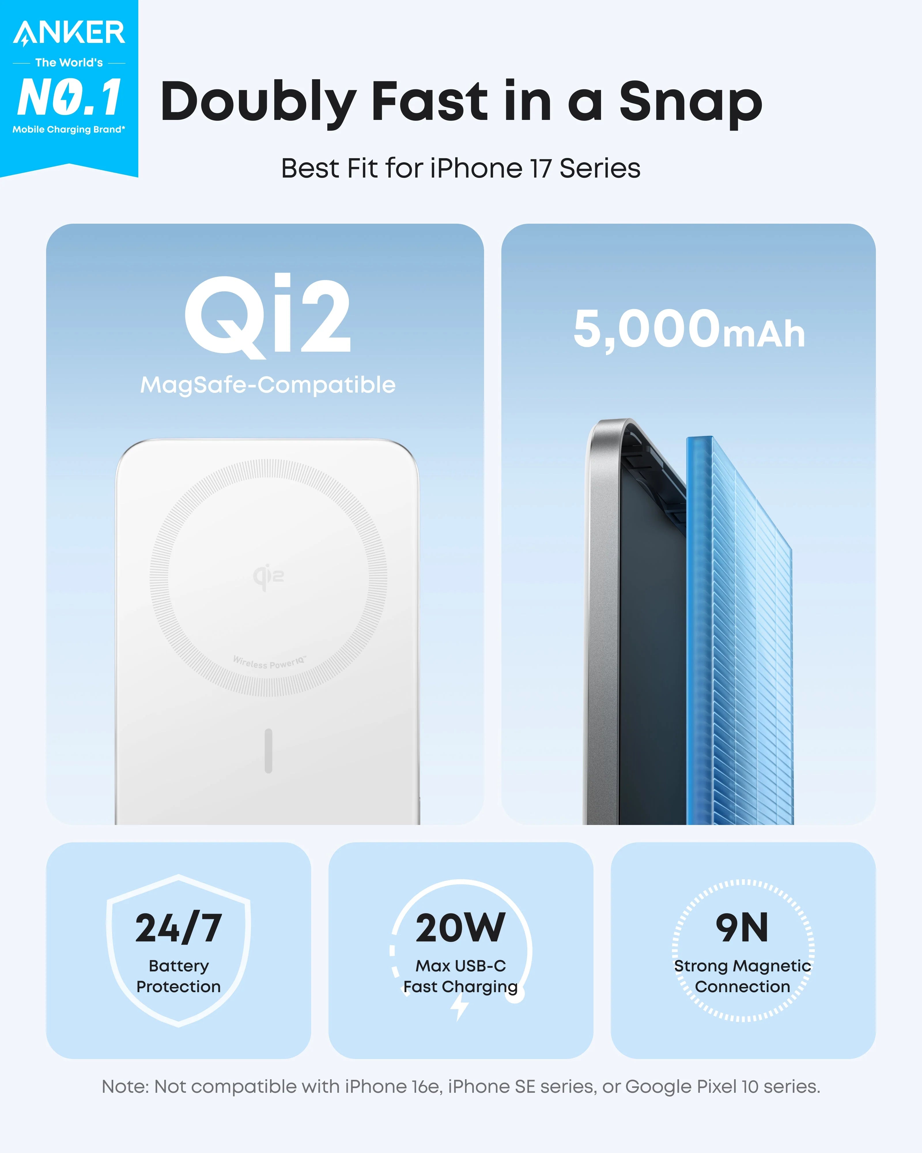 Anker MagGo Power Bank 5K Slim Qi2 15W Wireless Charger Ultra Thin Magnetic Portable Power Bank