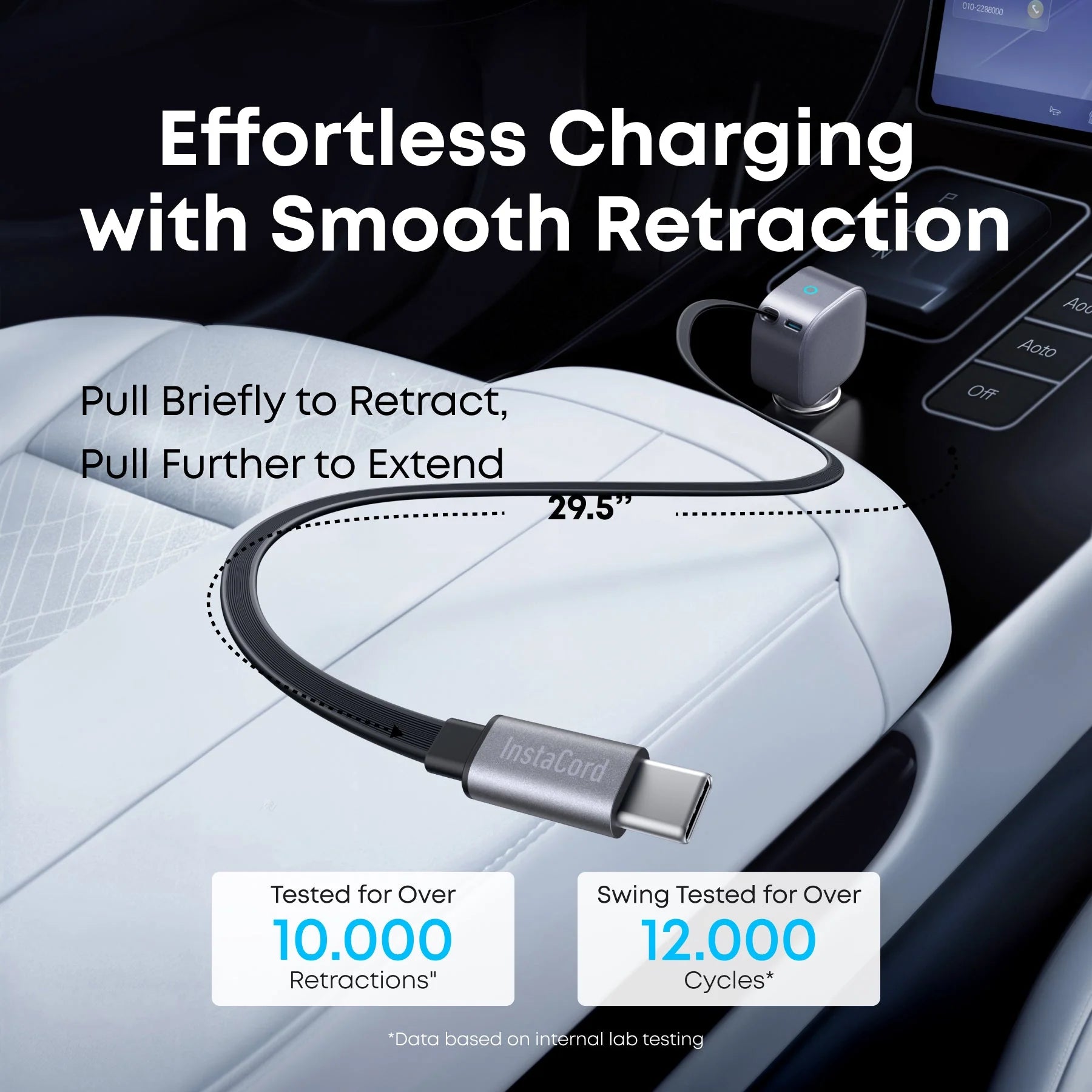شاحن سيارة Anker Nano بقوة 75 واط بمنفذ USB-C مع كابل USB-C مدمج قابل للسحب – أسود