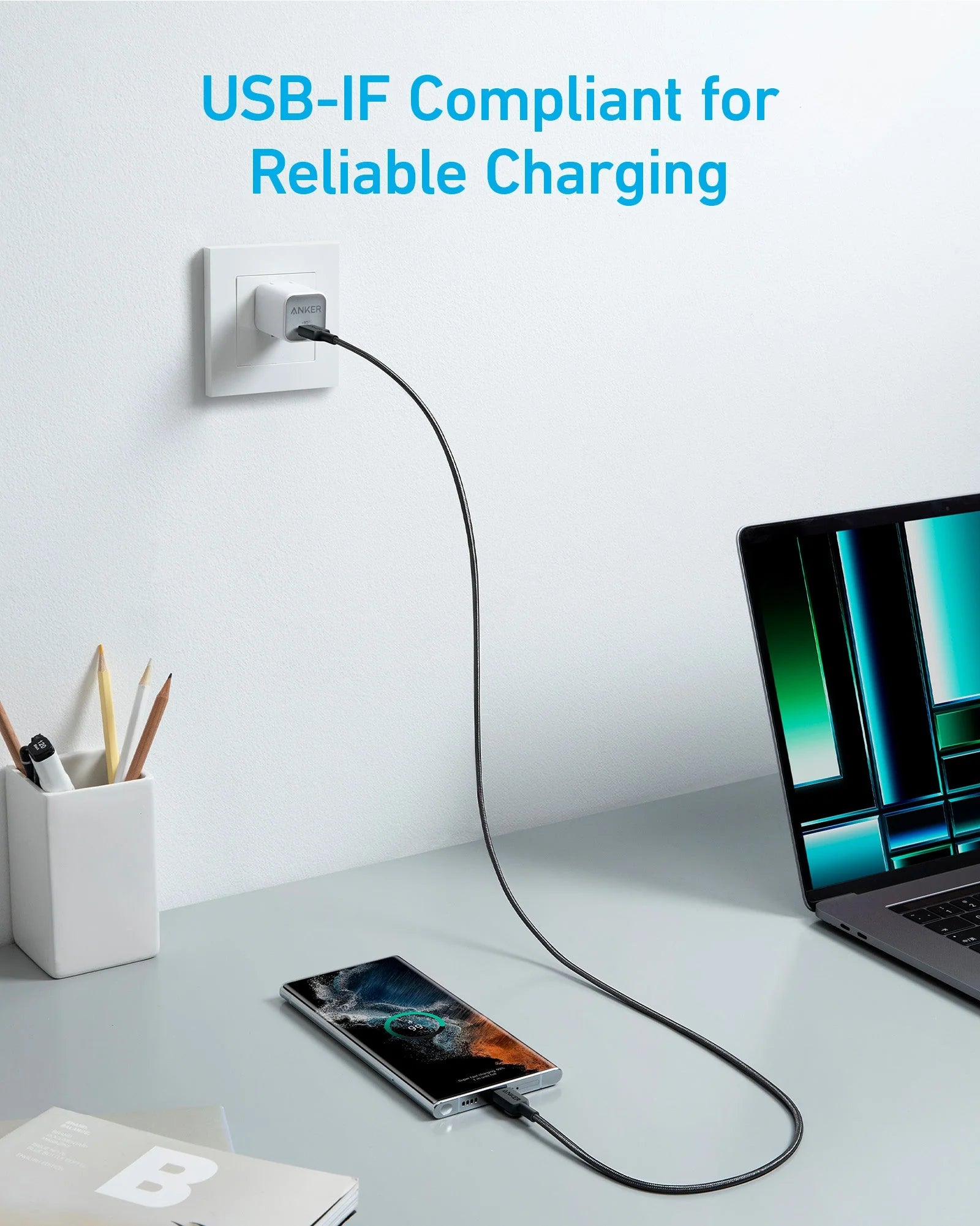 Anker 322 PowerLine USB-C to USB-C Fast Charging Cable (60W, Braided, Durable,3ft)
