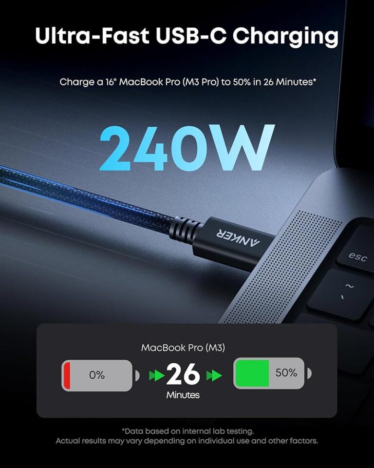 Thunderbolt 5 Cable - 80Gbps Data Transfer - 240W Power Delivery (PD 3.1) - Anker Prime - Supports 16K @ 60Hz Video - Braided Nylon Design - 1 Meter