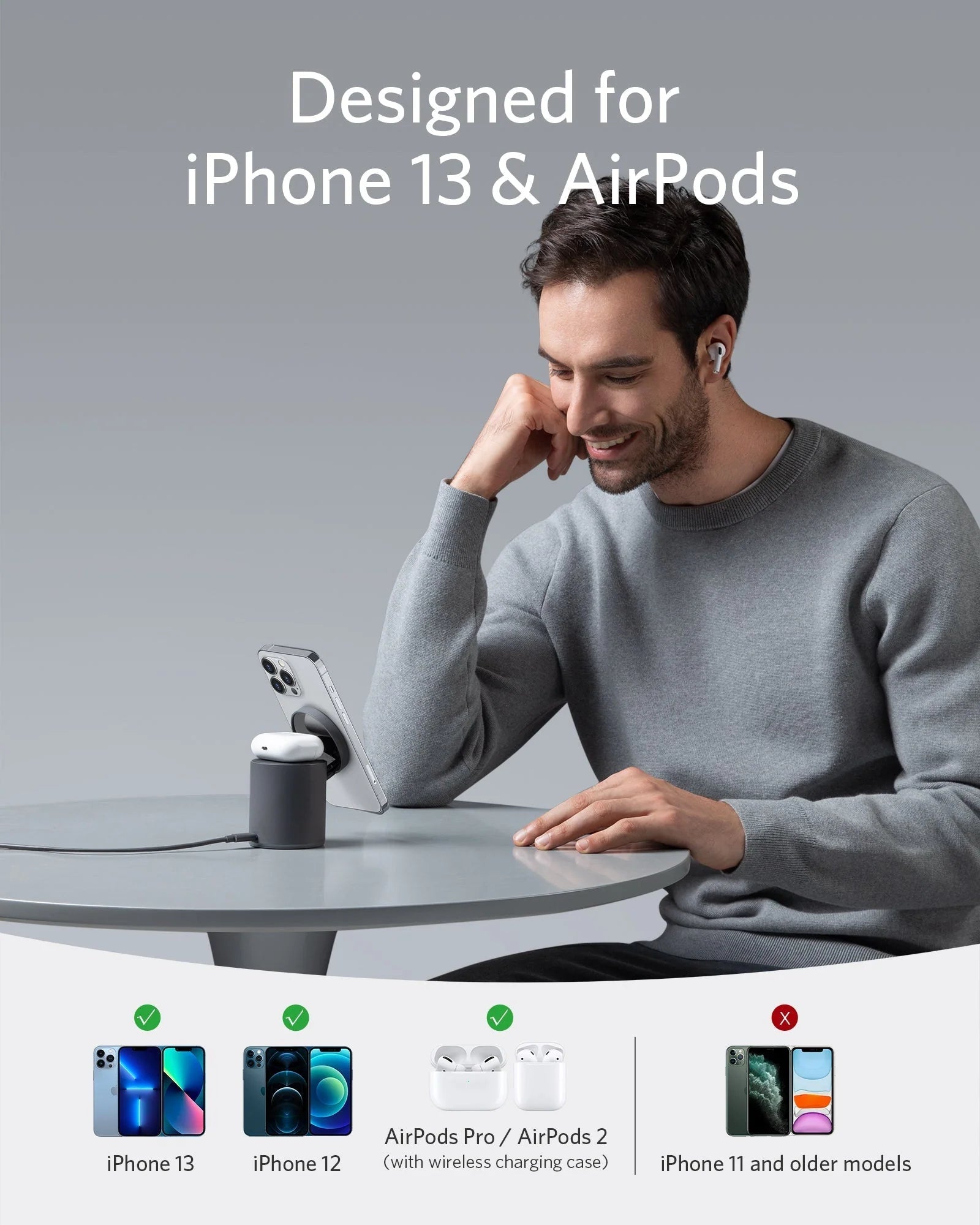 Anker 623 MagGo 2-in-1 Magnetic Wireless Charging Station with USB-C Cable
