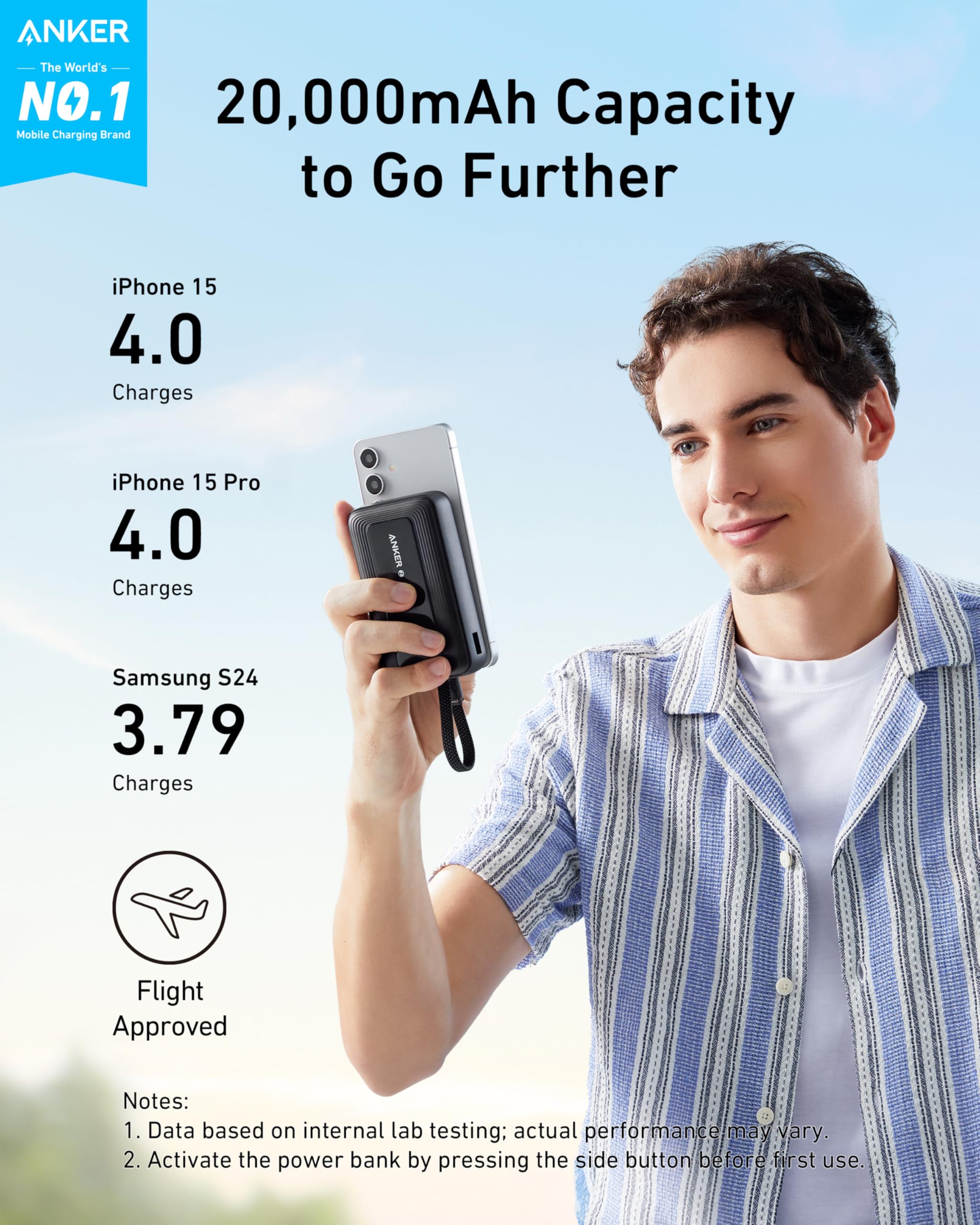 Anker Zolo Power Bank 10,000mAh 30W — Built-In 5.4-Inch USB-C Cable