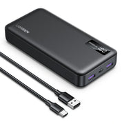 UGREEN 20,000mAh Power Bank - 20W PD Two-Way Fast Charging - USB-C & Dual USB-A Ports - High Capacity Portable Charger - Black