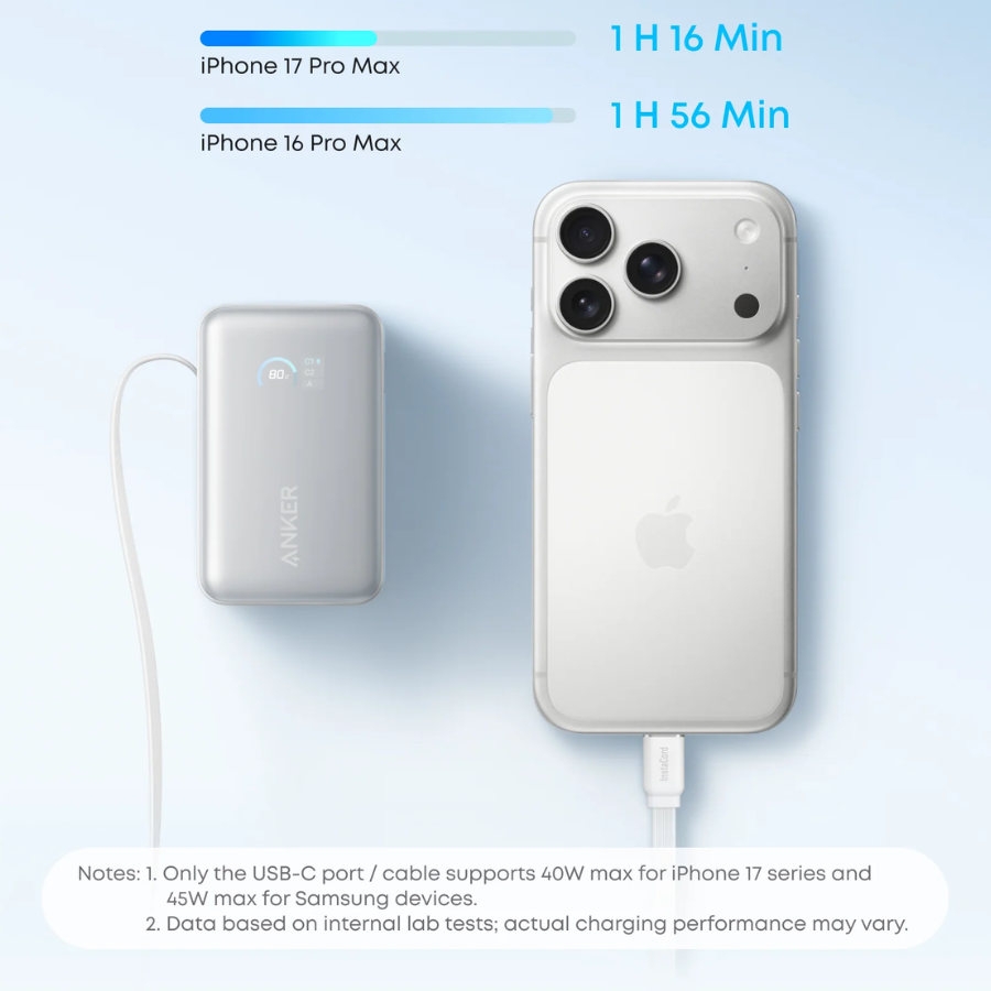 Anker Nano Power Bank 10,000mAh (A1638H21) - 45W Ultra-Fast PD Charging with Built-In USB-C Cable