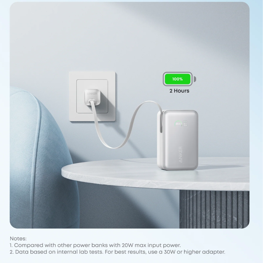 Anker Nano Power Bank 10,000mAh (A1638H21) - 45W Ultra-Fast PD Charging with Built-In USB-C Cable
