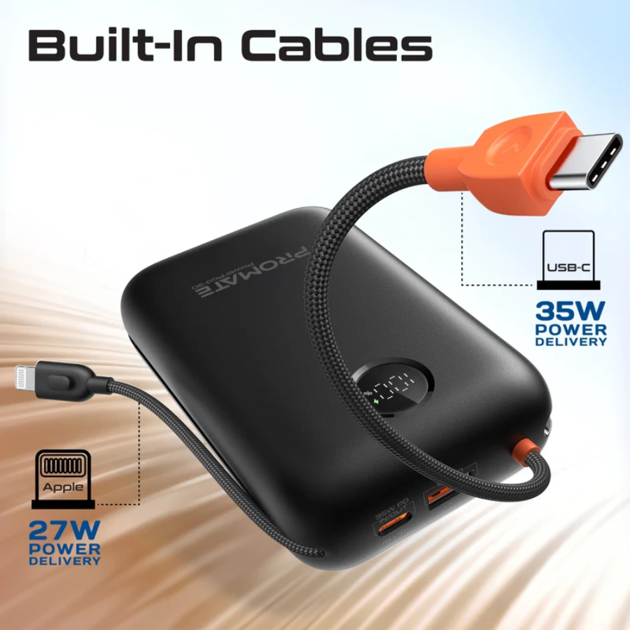 باور بانك بروميت بسعة 30000 مللي أمبير - شحن سريع 35 واط مع كابلات USB-C و لايتنينج مدمجة