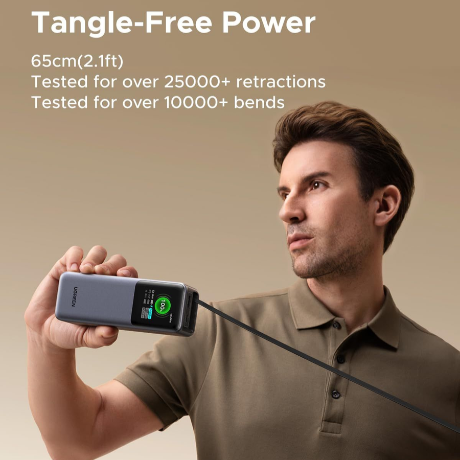 Ugreen Nexode 20,000mAh Power Bank (PB721) - 165W Total Output with Retractable USB-C Cable and Smart Display