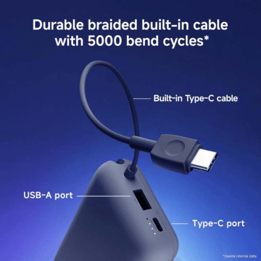 Xiaomi Pocket Power Bank 10,000mAh - 22.5W Fast Charging with Built-In USB-C Cable