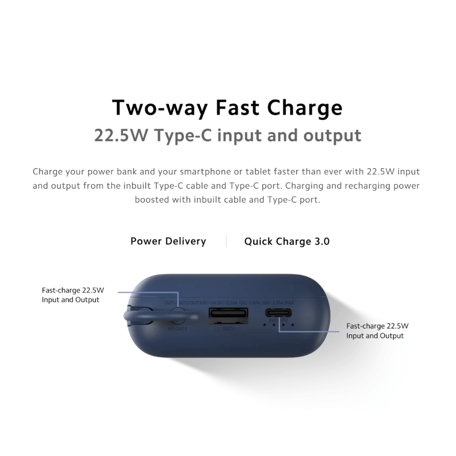 Xiaomi Pocket Power Bank 10,000mAh - 22.5W Fast Charging with Built-In USB-C Cable