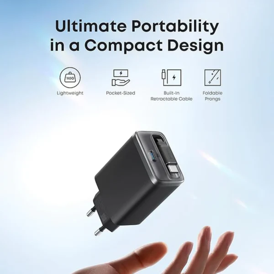 Anker Nano Charger 35W Built In Retracable USB-C Cable - Dual Port Fast Charger, Compact Design for Travel and Home