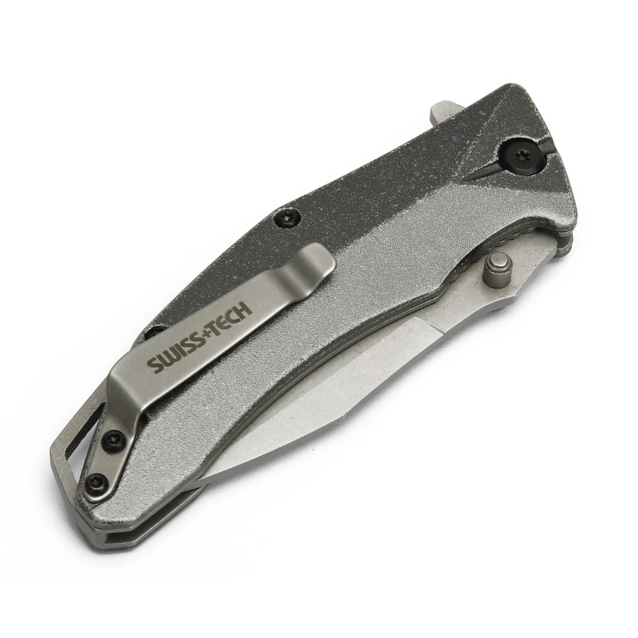Swiss Tech Aluminum Serrated camping knife ST014005 - Stainless Steel Blade, Lightweight Durable Handle for Everyday Carry (EDC) & Outdoor