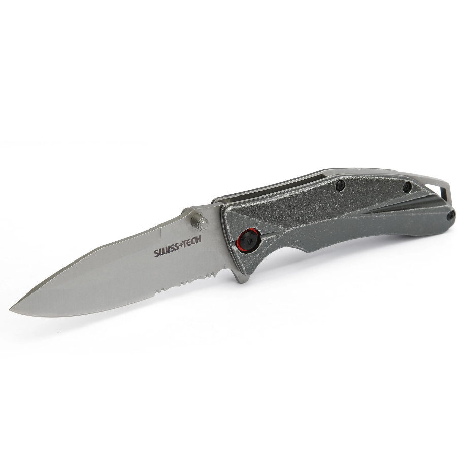 Swiss Tech Aluminum Serrated camping knife ST014005 - Stainless Steel Blade, Lightweight Durable Handle for Everyday Carry (EDC) & Outdoor