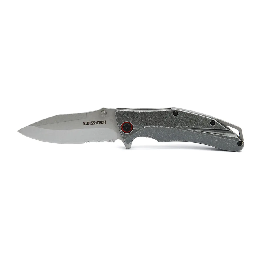 Swiss Tech Aluminum Serrated camping knife ST014005 - Stainless Steel Blade, Lightweight Durable Handle for Everyday Carry (EDC) & Outdoor