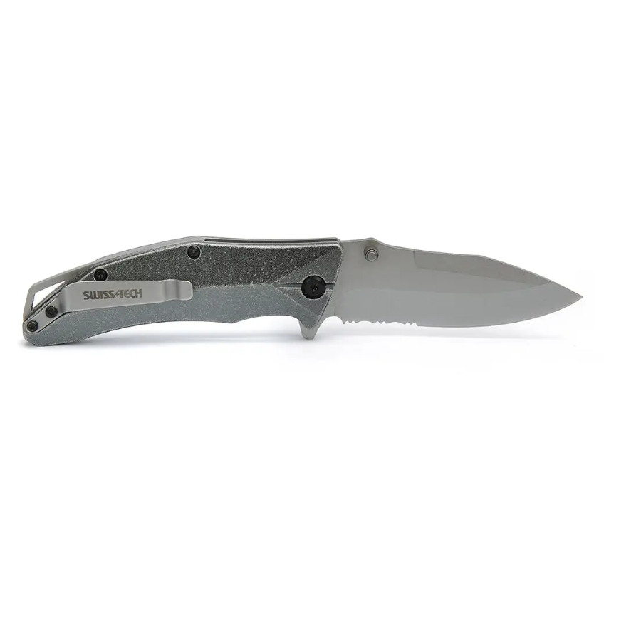 Swiss Tech Aluminum Serrated camping knife ST014005 - Stainless Steel Blade, Lightweight Durable Handle for Everyday Carry (EDC) & Outdoor