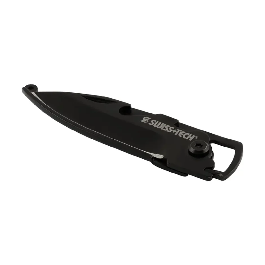 Swiss+Tech 4-in-1 camping Micro-Tool Keychain ST45019 - Compact Stainless Steel Pocket Knife, Screwdrivers & Bottle Opener