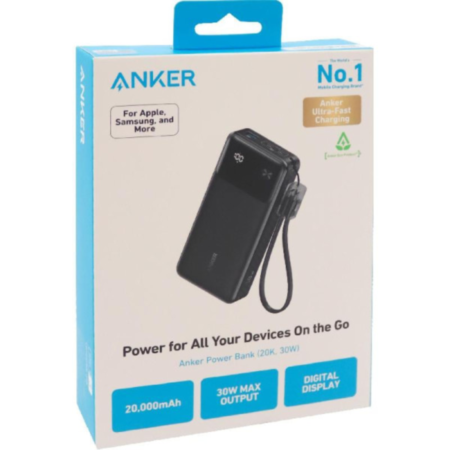 Anker 30W Power Bank 20,000mAh - PD Fast Charging with Digital Display & 3-Port Output - Black