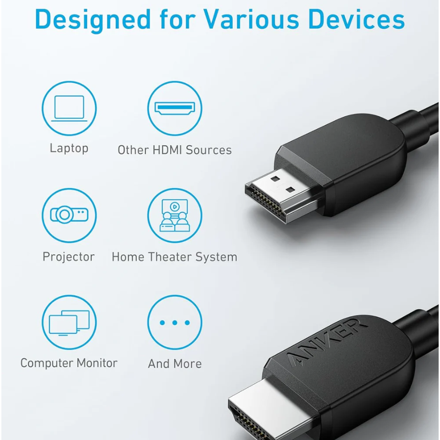 Anker HDMI 2.1 Ultra High Speed Cable - 6ft (1.8m), Supports 8K@60Hz & 4K@120Hz, 48Gbps Bandwidth, Officially Certified