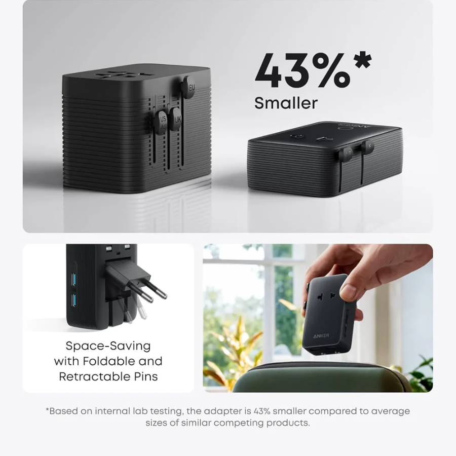 Anker Nano 5-in-1 Travel Adapter - 20W Fast Charging, Universal Plug for 150+ Countries, 2 USB-C & 2 USB-A Ports