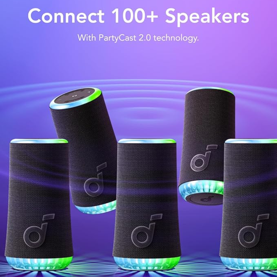 Anker Soundcore Glow Portable Speaker - 30W Radiant Sound, 360° Light Show, BassUp Technology & IP67 Waterproof