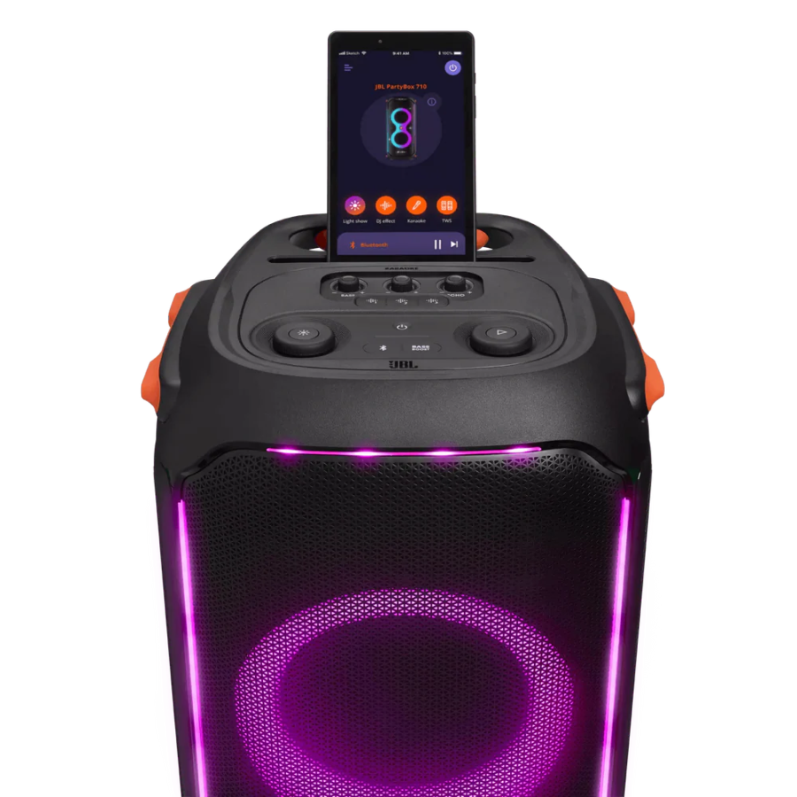 JBL PartyBox 710 Portable Bluetooth Speaker - 800W JBL Pro Sound, Dynamic Light Show, IPX4 Splashproof & Built-in Wheels - Black