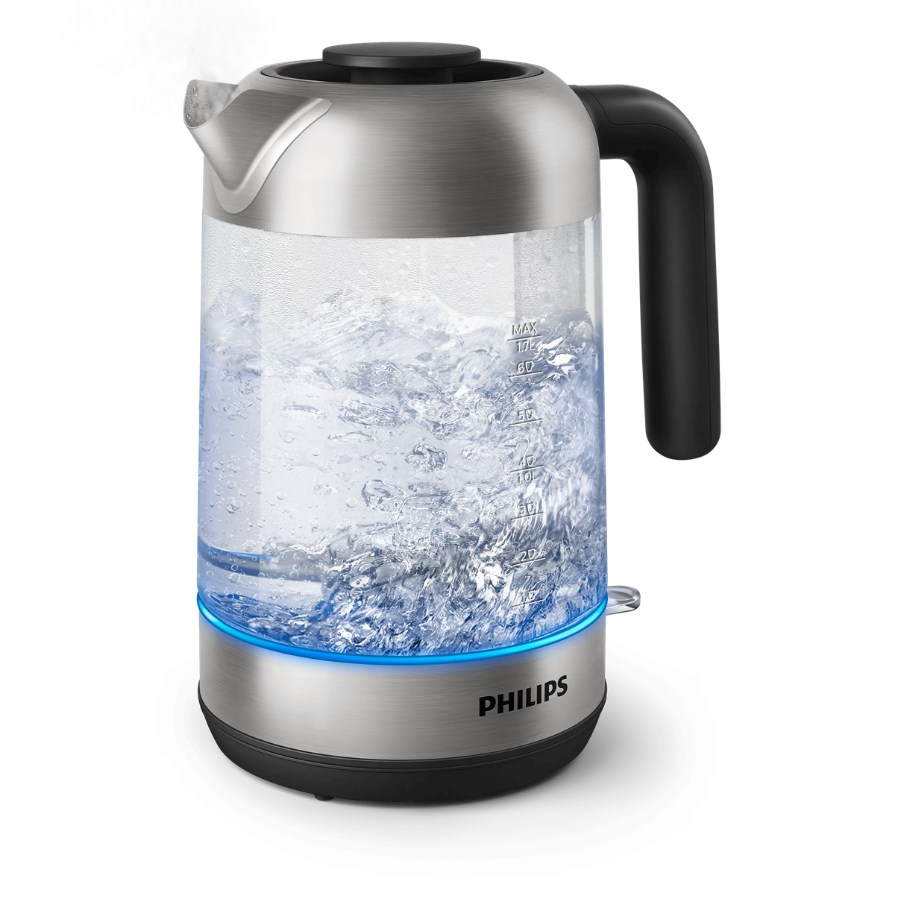 Philips Glass Kettle Series 5000 - 1.7L Capacity, Heat-Resistant Glass, Elegant Blue Light Indicator & Multi-Safety System