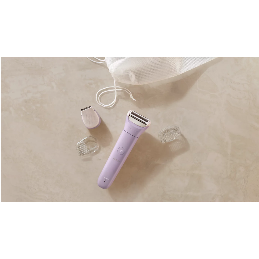 Philips Lady Shaver Series 6000 - Cordless Wet & Dry Electric Shaver, Gentle Shave with 4 Accessories - White/Purple