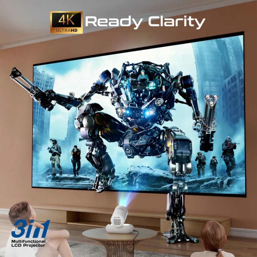 Promate 3in1 Beamer-250R Smart Home Projector - Native 1080p Full HD, 250 Lumens, Android OS & Wireless Screen Mirroring