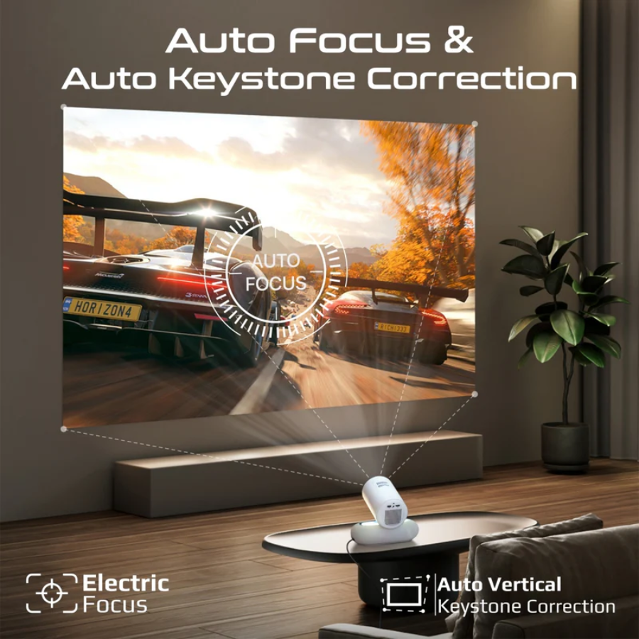 Promate 3in1 Beamer-250R Smart Home Projector - Native 1080p Full HD, 250 Lumens, Android OS & Wireless Screen Mirroring