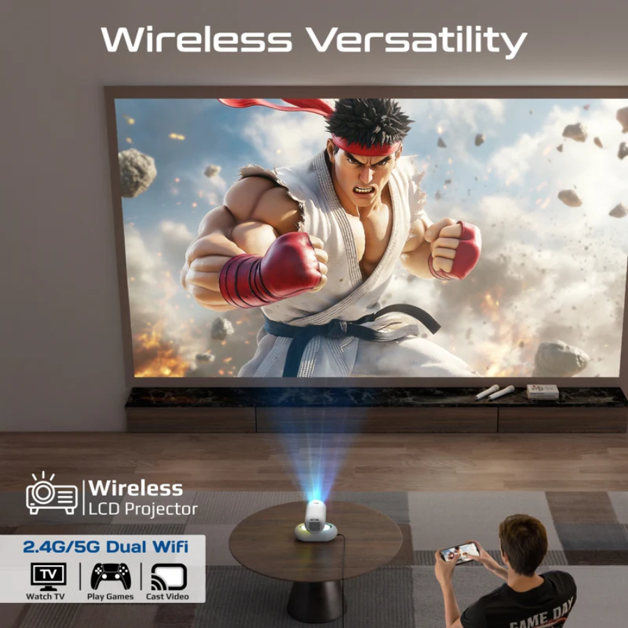 Promate 3in1 Beamer-250R Smart Home Projector - Native 1080p Full HD, 250 Lumens, Android OS & Wireless Screen Mirroring