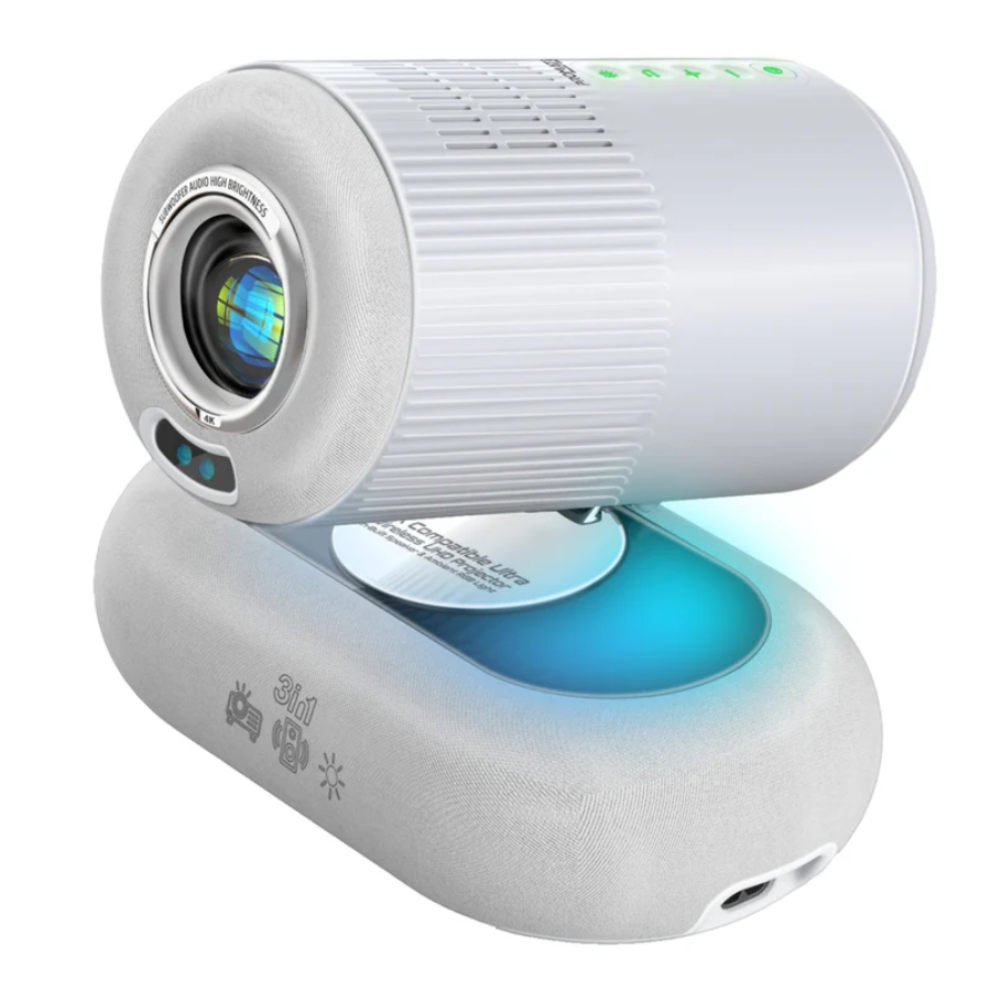 Promate 3in1 Beamer-250R Smart Home Projector - Native 1080p Full HD, 250 Lumens, Android OS & Wireless Screen Mirroring
